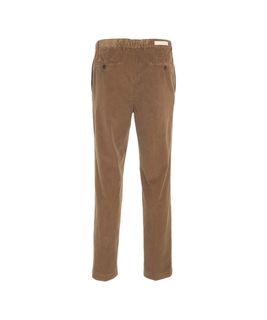 Briglia Brown Corduroy Trousers With Classic Straight Cut And Hidden Zipper
