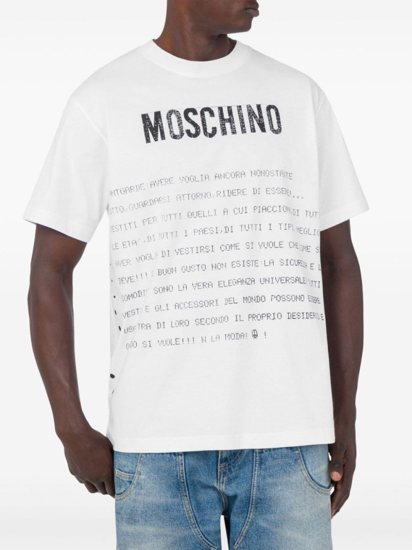 Moschino White Bold Slogan Print Cotton T-Shirt