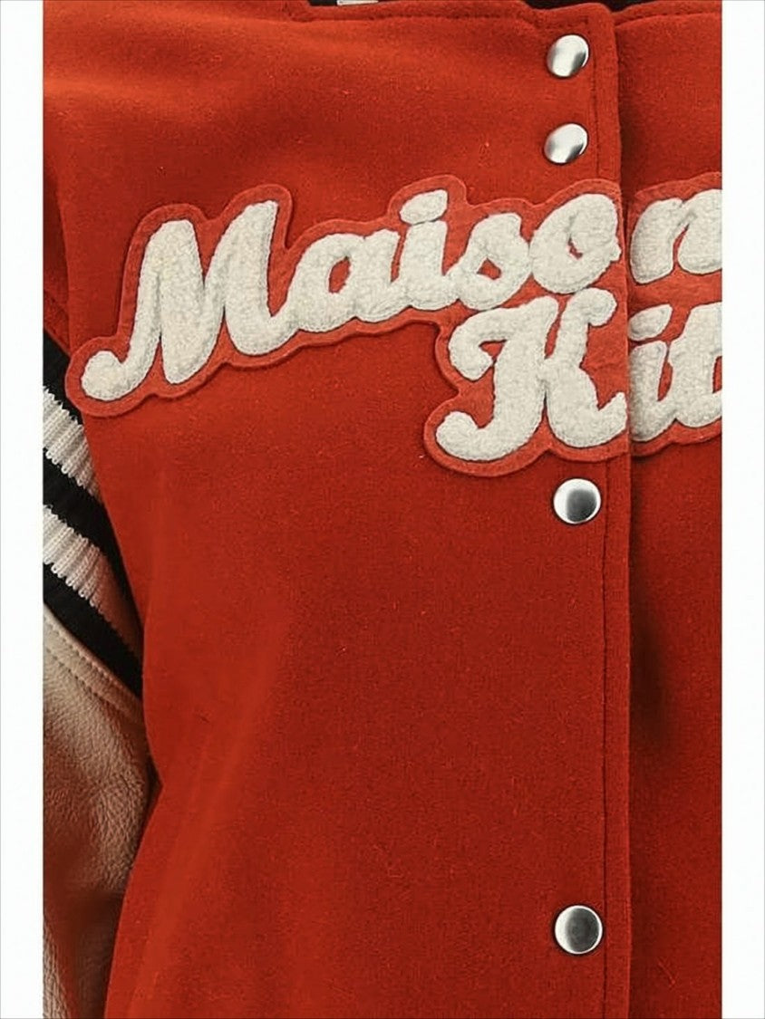 Maison Kitsuné Burnt Orange Wool Varsity Jacket With Textured Logo Patch