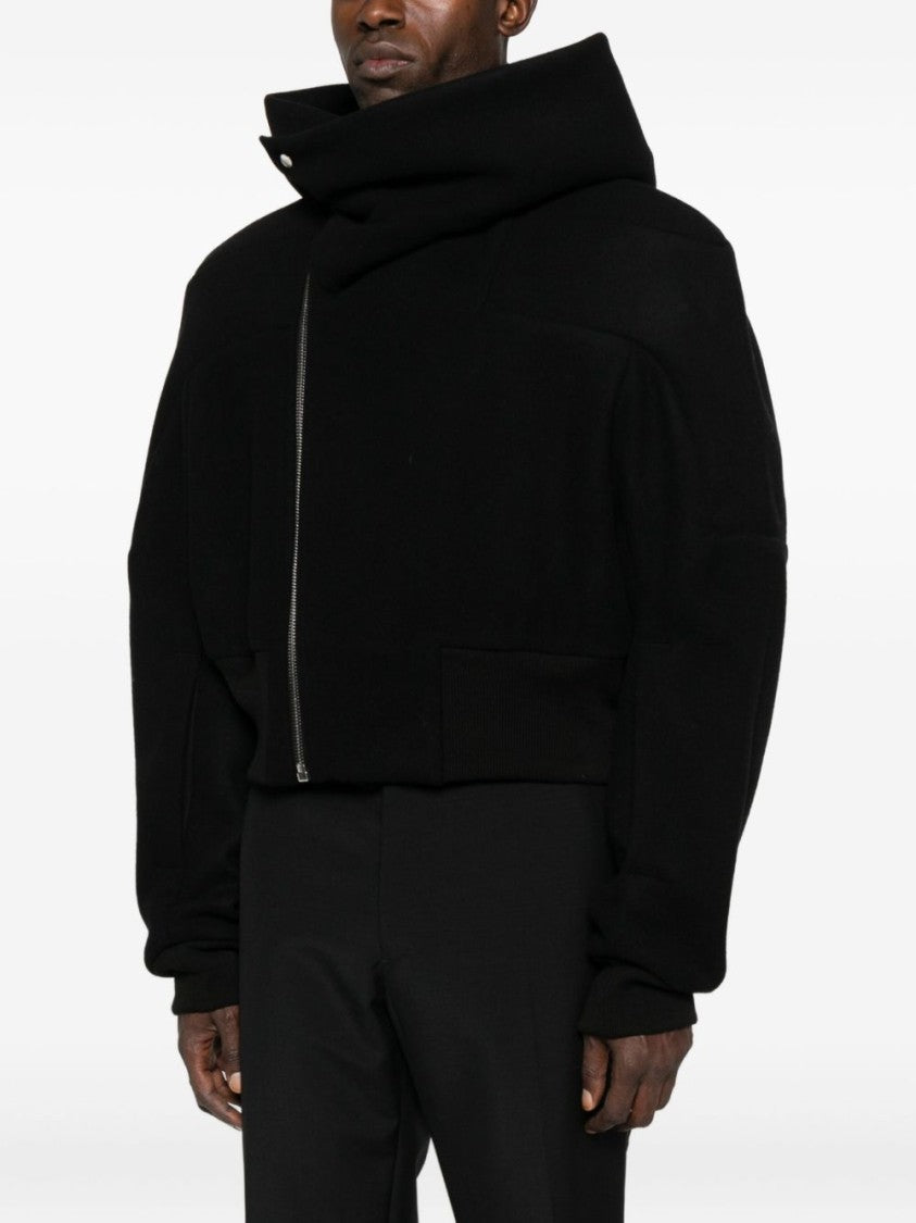 Rick Owens Cropped Black Coat With Oversized Collar