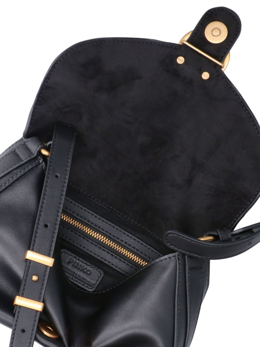 Pinko Black Mini Love Birds Leather Shoulder Bag