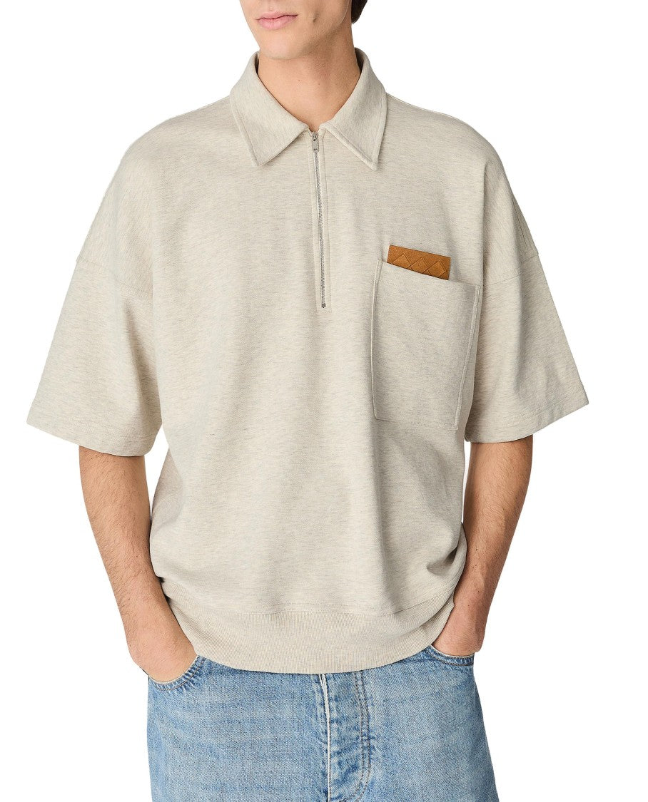 Bottega Veneta Double Cotton Melange Polo With Zip Closure