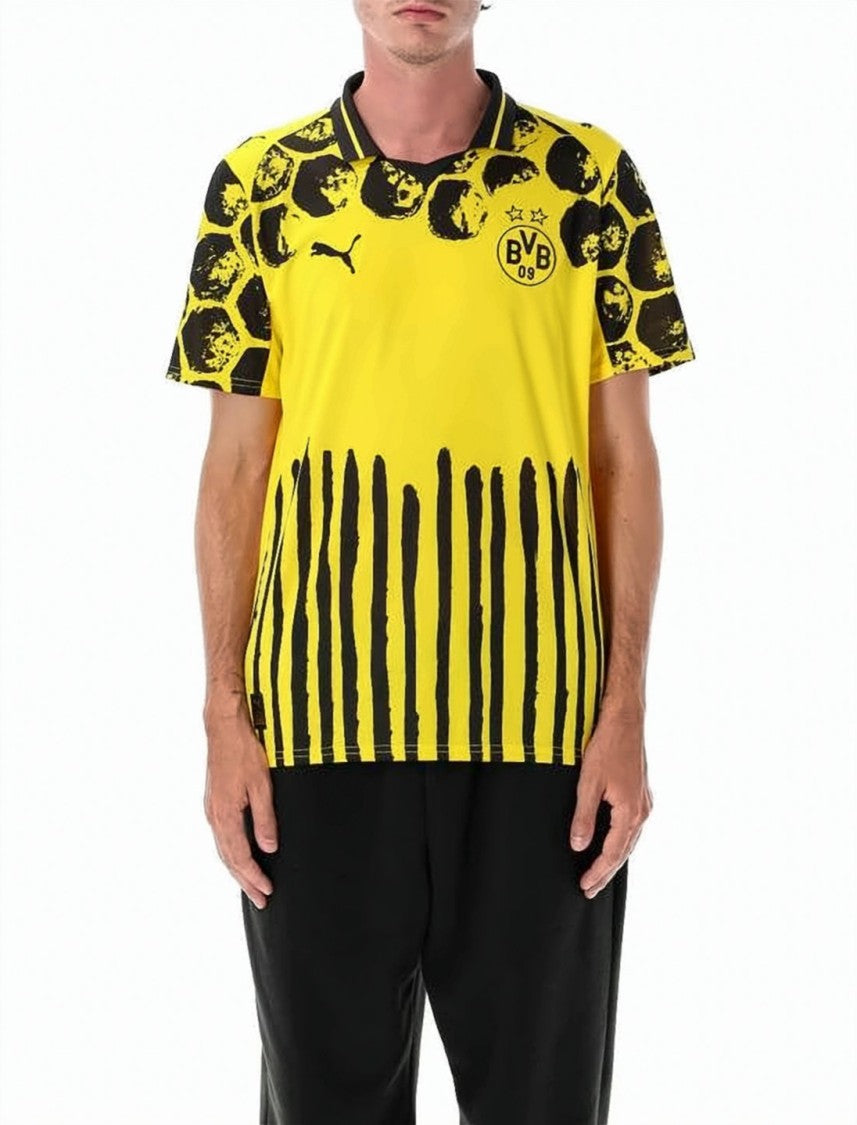Puma Yellow Abstract Pattern Black Trim T-Shirt