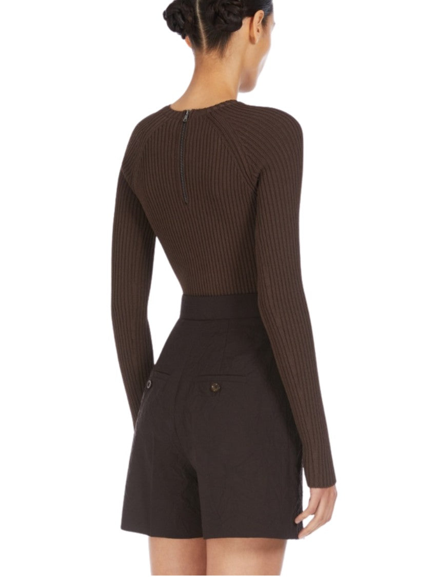 Max Mara Cropped Brown Sweater With Ribbed Texture