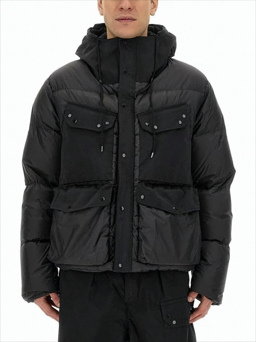 Ten C Quilted Black Down Jacket With Adjustable Hood