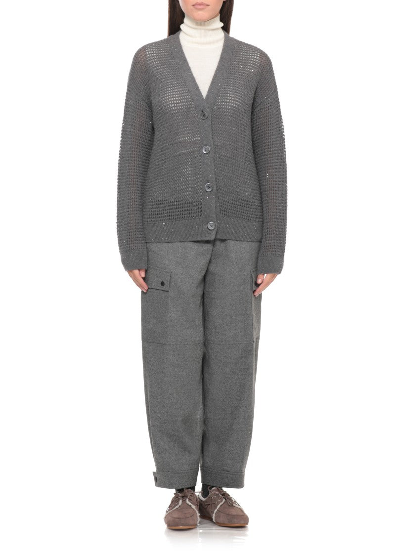 Peserico Grey Perforated Sequin Cardigan