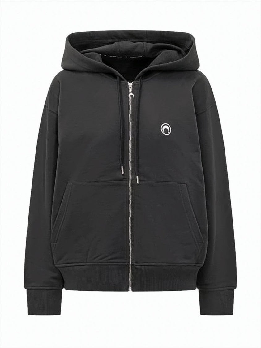 Marine Serre Marine Serre Black Hoodie With Drawstring Hood