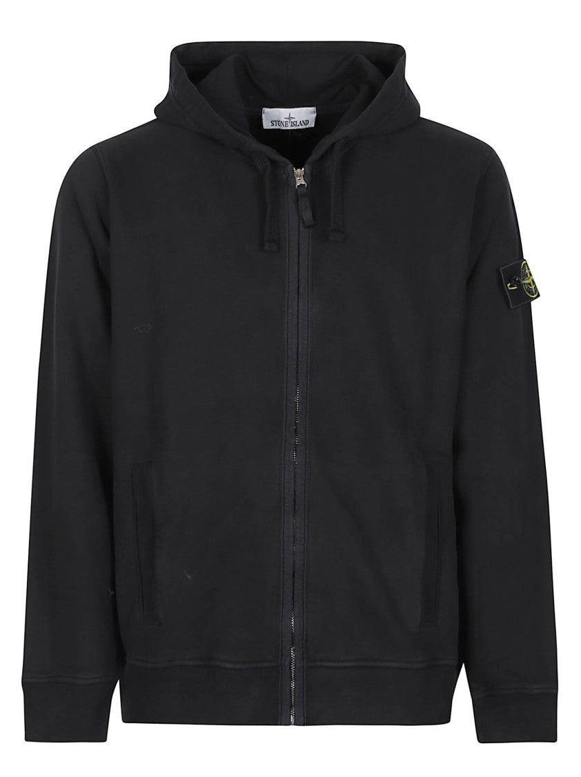 Stone Island Black Minimalist Hooded Full-Zip Cotton Sweatshirt