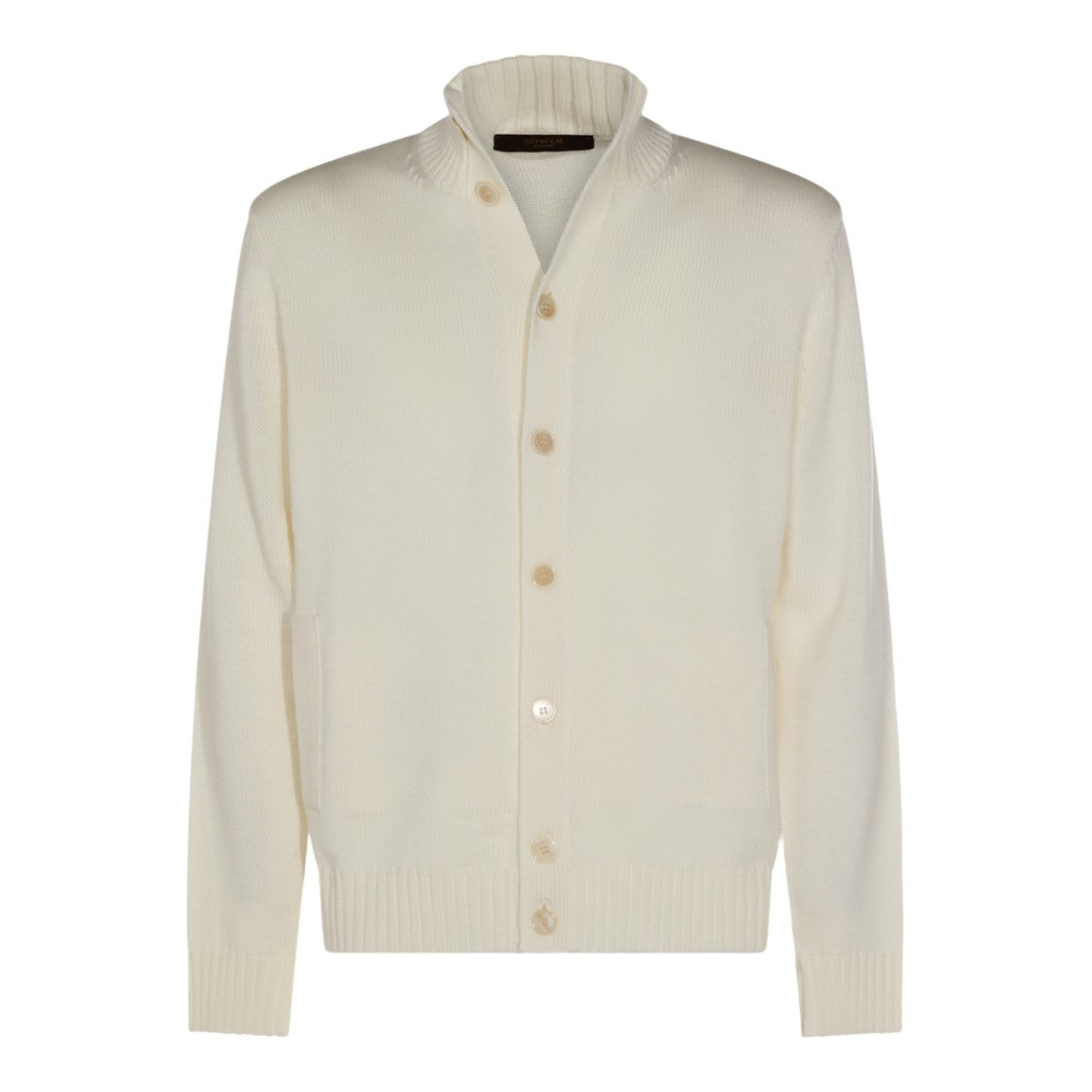 Zanone Button-Up Cardigan Sweater With Ribbed High Collar