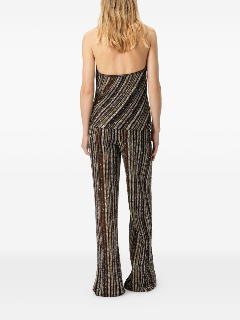 Missoni Diagonal Striped Beige And Brown Sleeveless Top