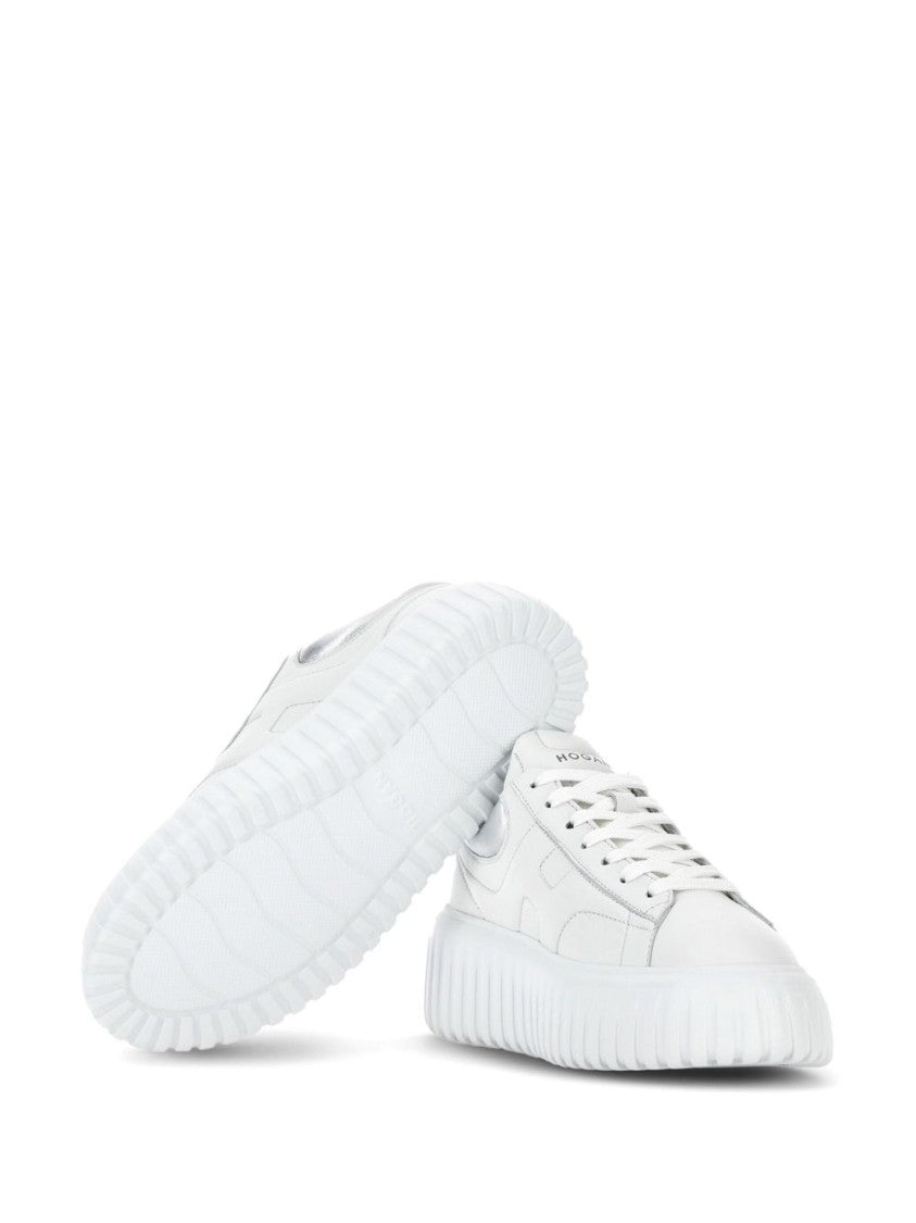 Hogan Lace-Up White Flats With Ridged Sole