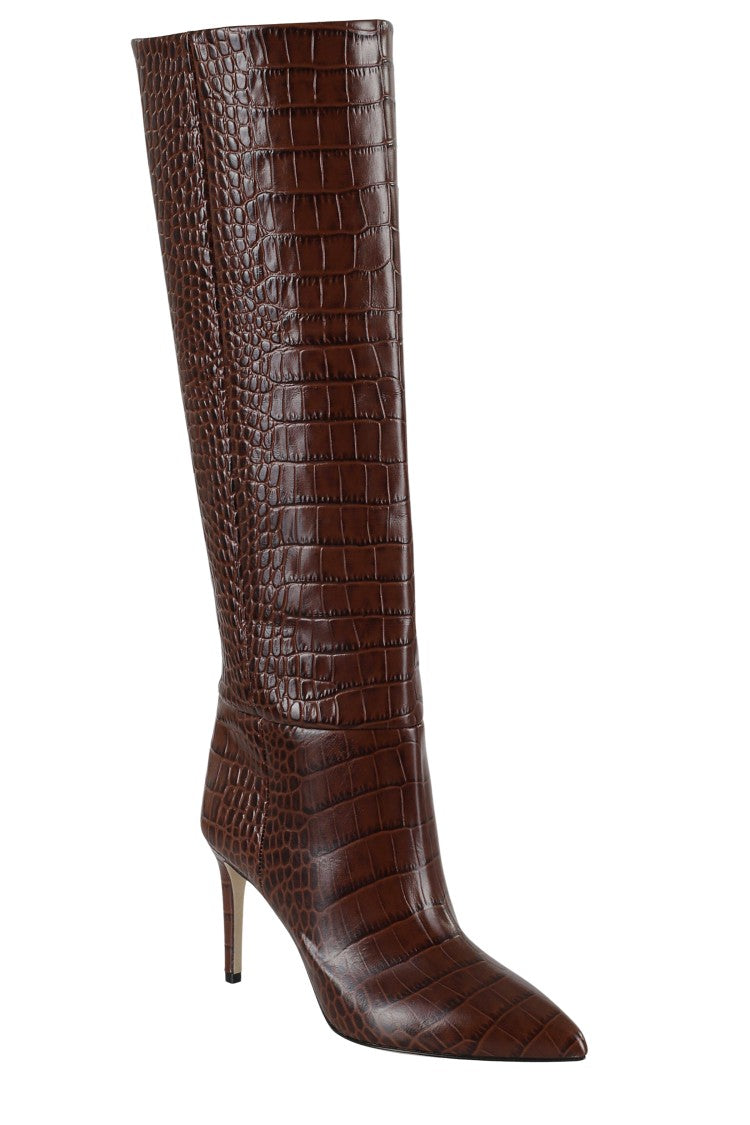Paris Texas Ebony Stiletto Boot 85 Pointed Crocodile-Effect Leather Boots