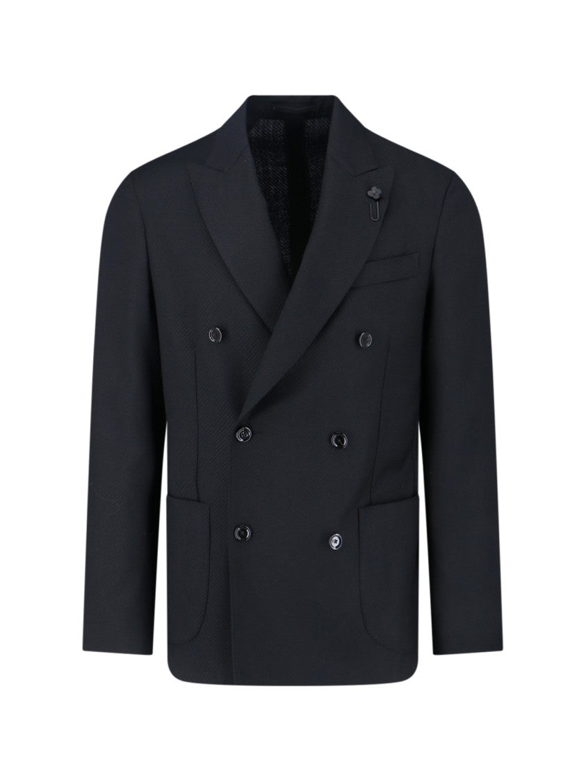 Lardini Double-Breasted Wool Blazer – Black