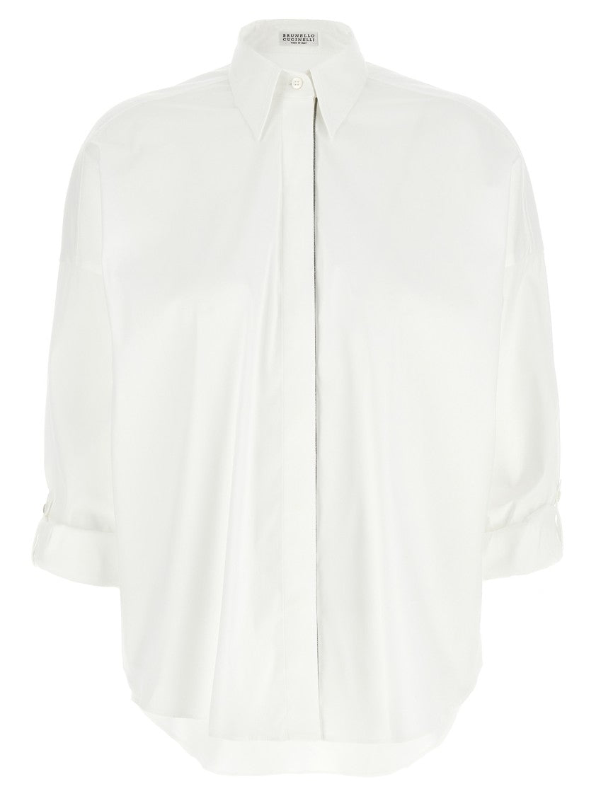 Brunello Cucinelli Contemporary Monile Detail Cotton Poplin Shirt