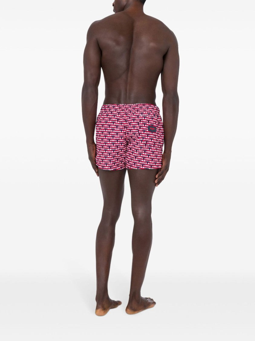Moschino Red White Blue All-Over Graphic Swimwear