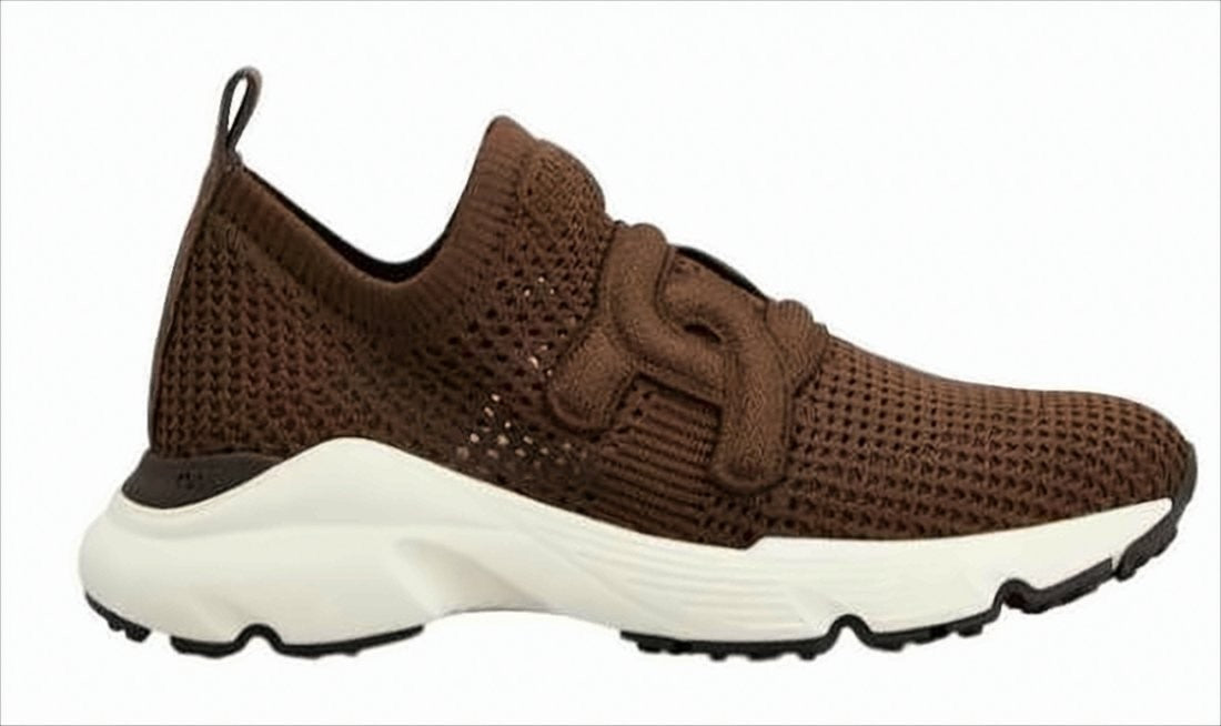 Tod's Sporty Brown Knitted Sneakers With Rubber Sole