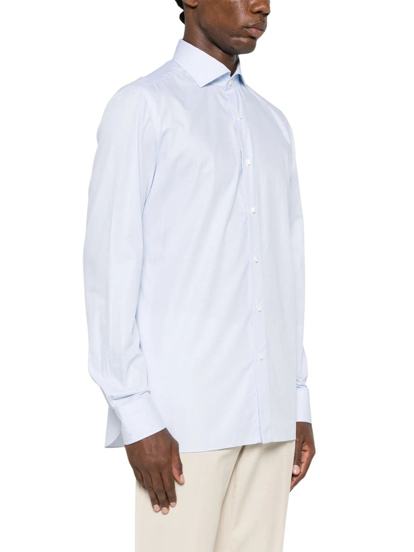 Borrelli Light Blue Checked Cotton Shirt With Classic Collar And Tailored Fit