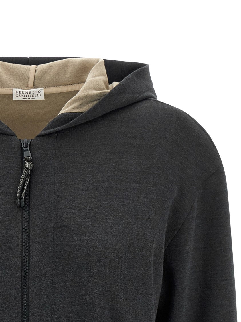 Brunello Cucinelli Cotton-Silk Mélange Hoodie With Monile Embroidered Pockets