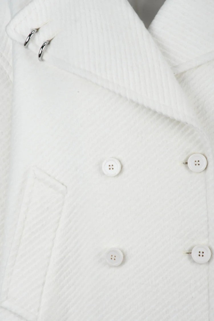 Dondup Double-Breasted White Coat With Classic Lapel