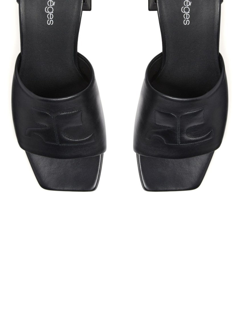 Courrèges Square Open Toe Black Sandals