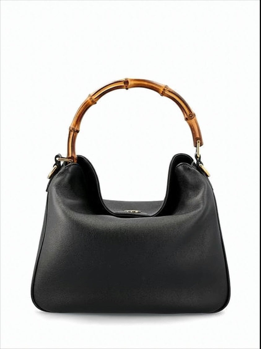 Gucci Leather Shoulder Bag With Bamboo Handle