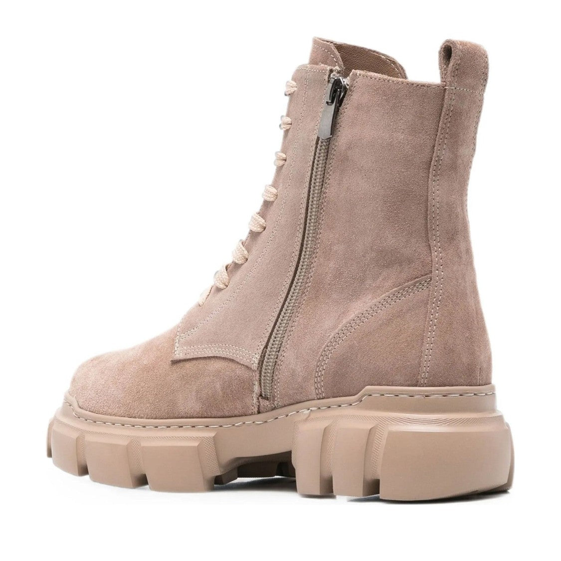 Sergio Moretti Beige Suede Lace-Up Ridged Sole Boots