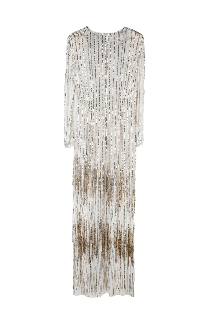 Elisabetta Franchi Long Sequin Dress - White/Gold
