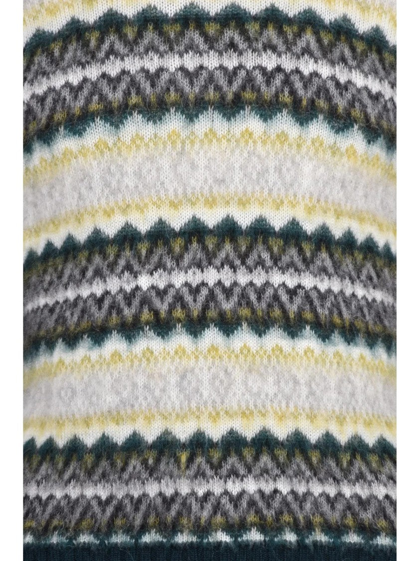 Scaglione Textured Knit Crew Neck Sweater In Green And Grey Hues
