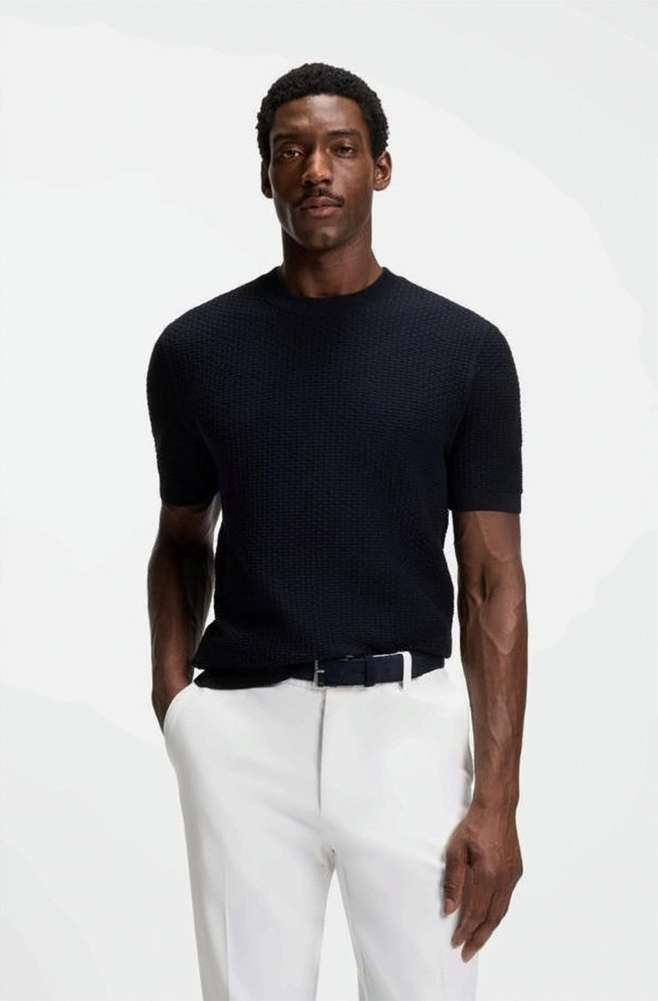 Hugo Boss Textured Knit Short-Sleeve T-Shirt With Classic Crew Neck