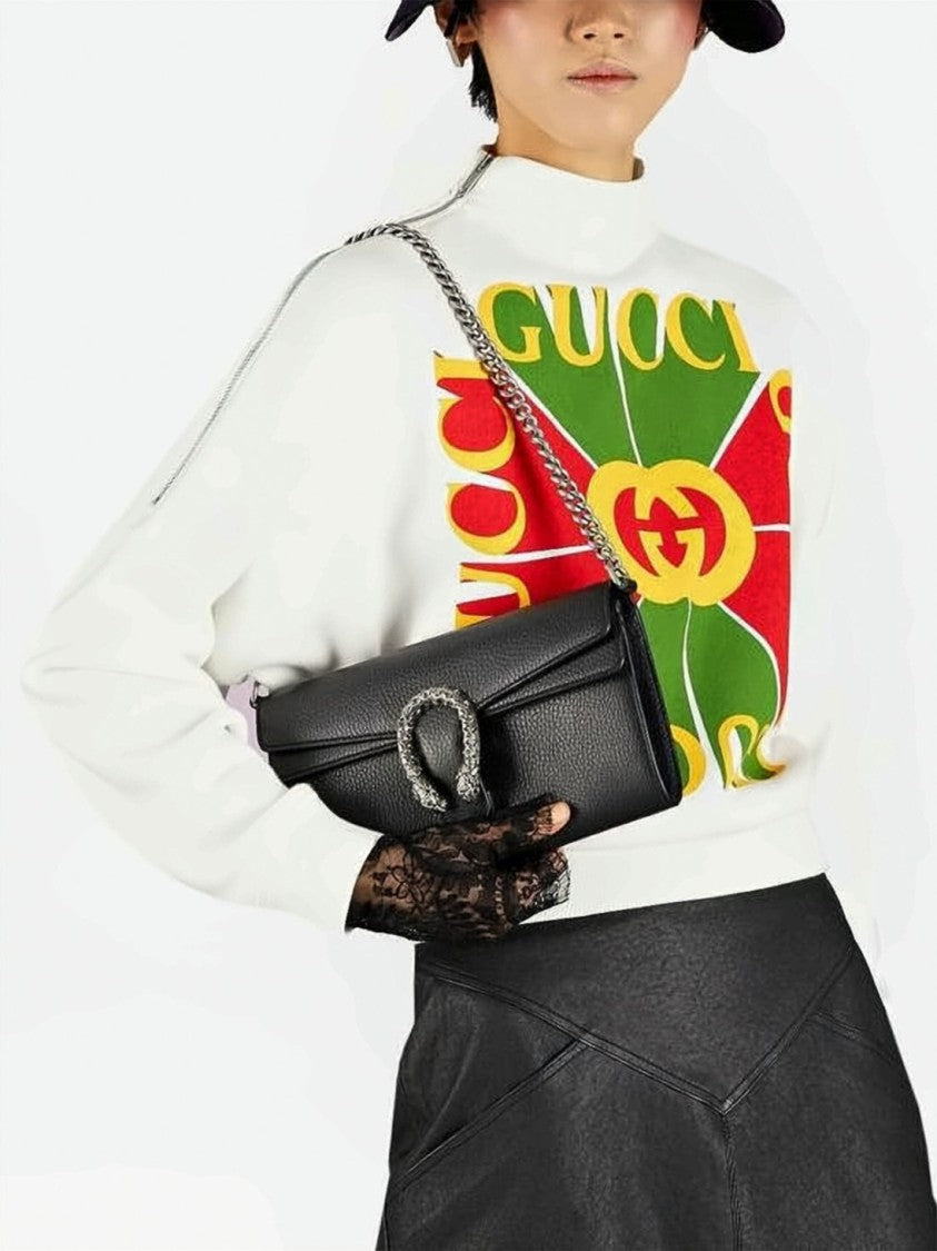 Gucci Textured Black Leather Crossbody Bag With Silver Details