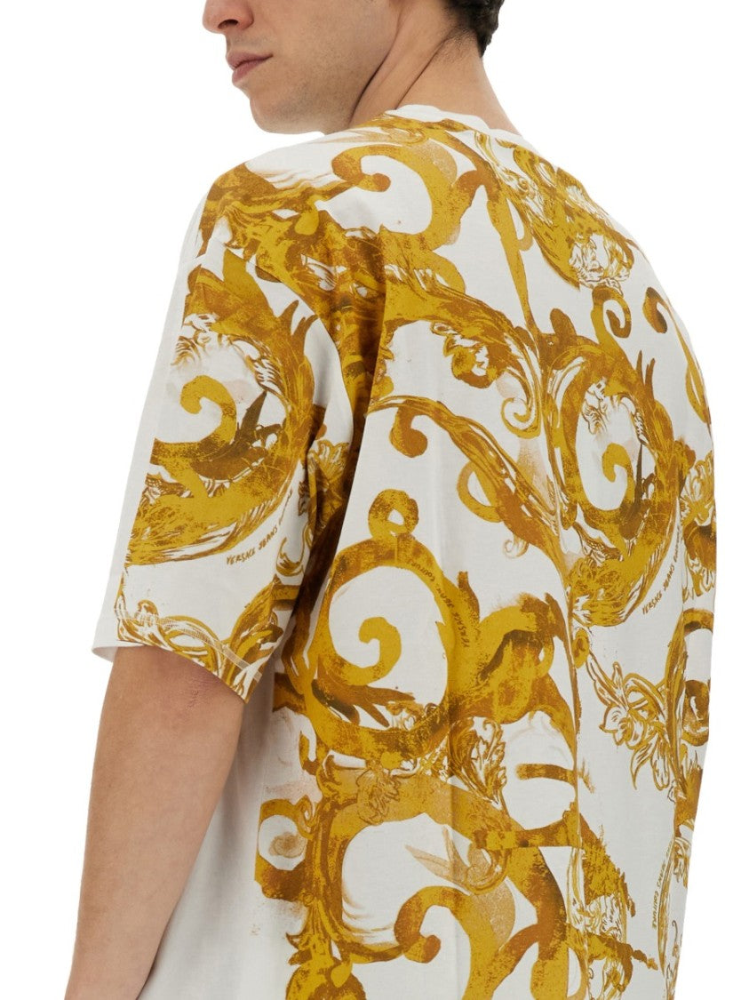 Versace Jeans Couture Oversized T-Shirt With Bold Logo And Intricate Patterned Sleeves