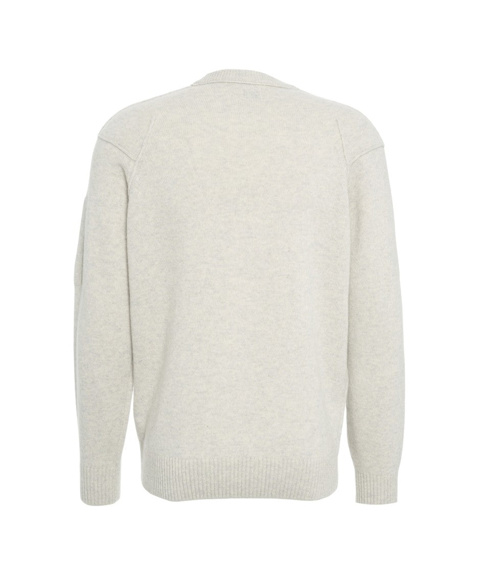 C.P. Company Light Grey Knit Sweater With Round Neckline And Logo Detail