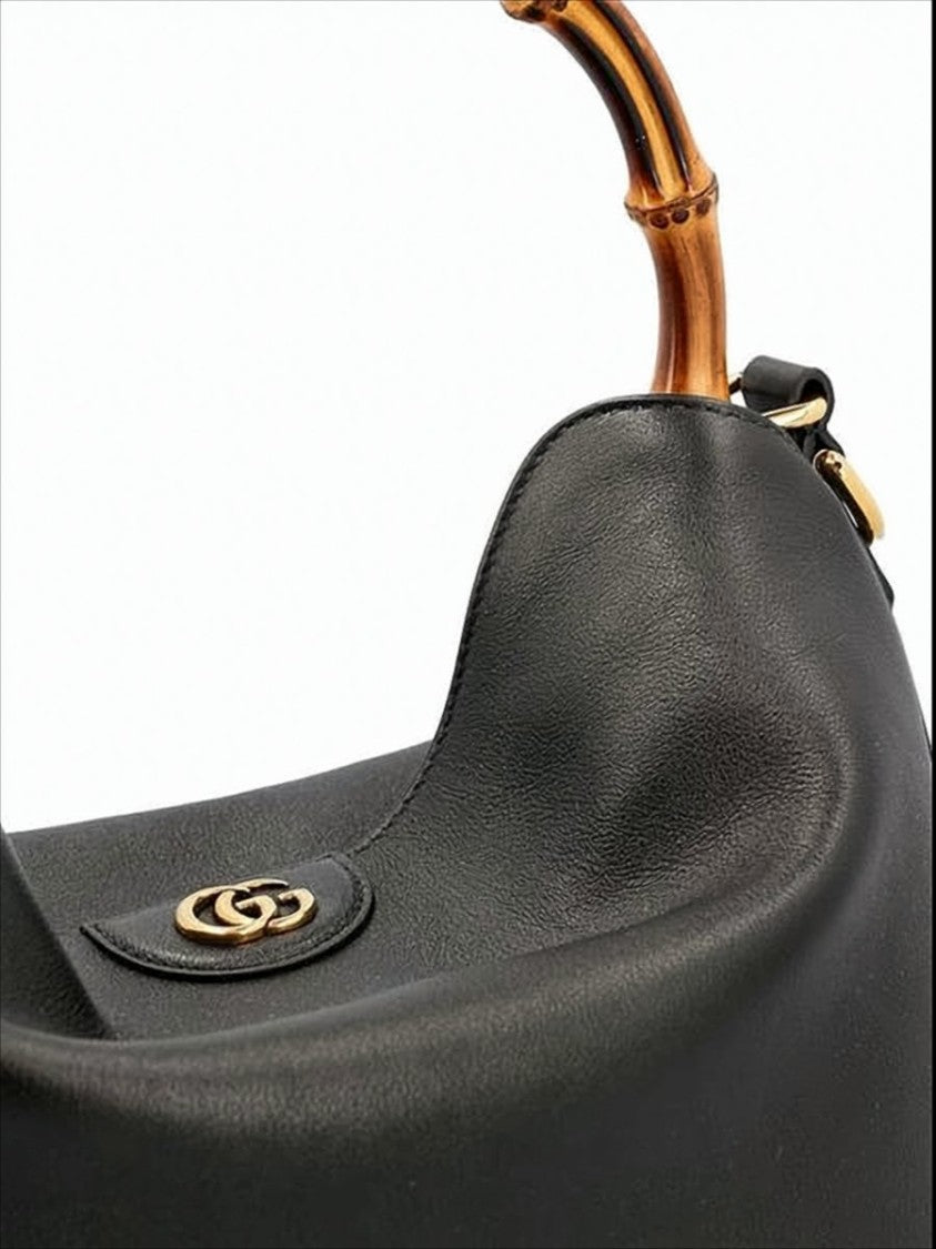 Gucci Leather Shoulder Bag With Bamboo Handle