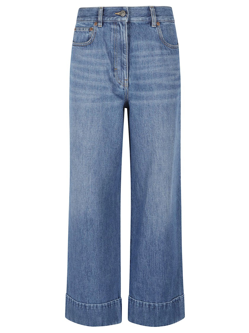 Valentino Garavani High-Waisted Wide-Leg Denim Pants