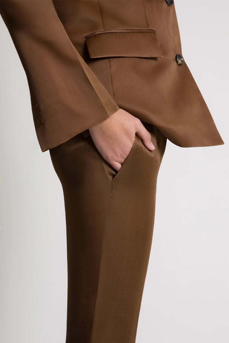 Alberta Ferretti Brown Cotton-Blend Straight-Leg Pants