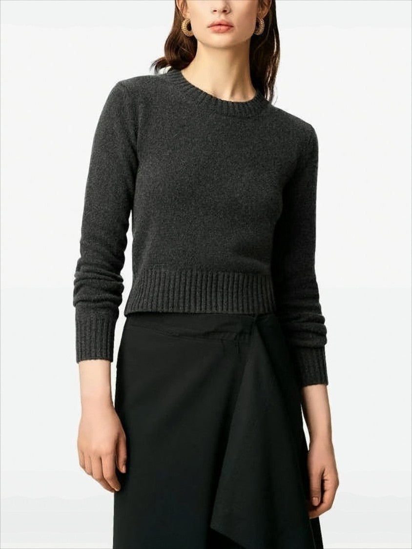 Ami Cropped Grey Cashmere And Wool Sweater