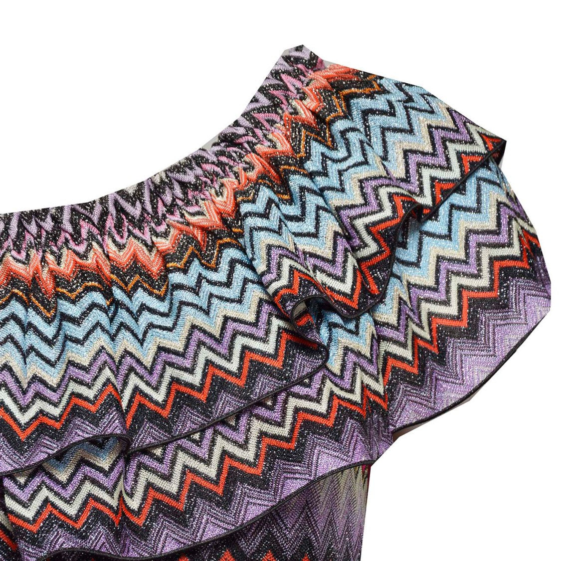 Missoni Multicolored Chevron Viscose One-Shoulder Short Dress With Lurex