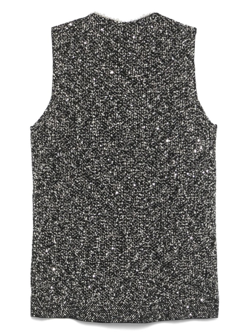 Dexterior Textured Black Sleeveless Vest With Embellishments