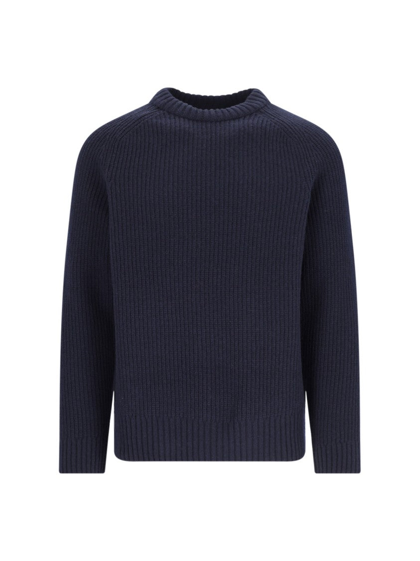 Closed Navy Ribbed Knit Sweater With Crew Neckline