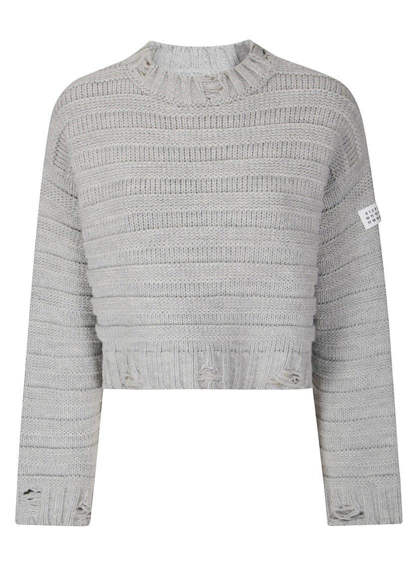 Mm6 By Maison Margiela Distressed Cropped Knit Sweater