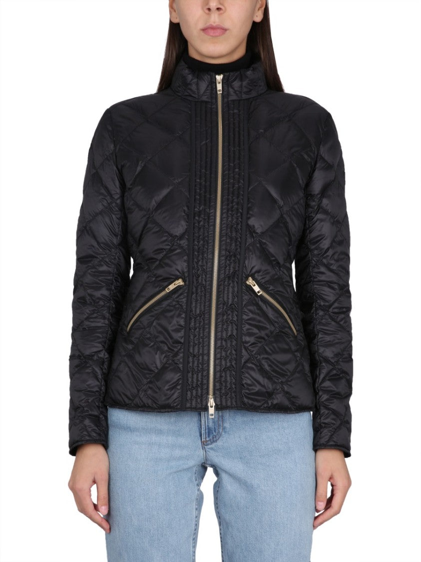 Fay Quilted Black Down Jacket With High Collar