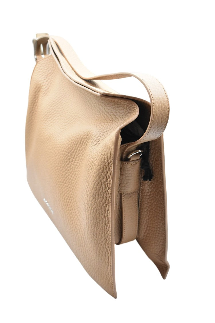 Orciani White Hammered Leather Removable Handle Handbag