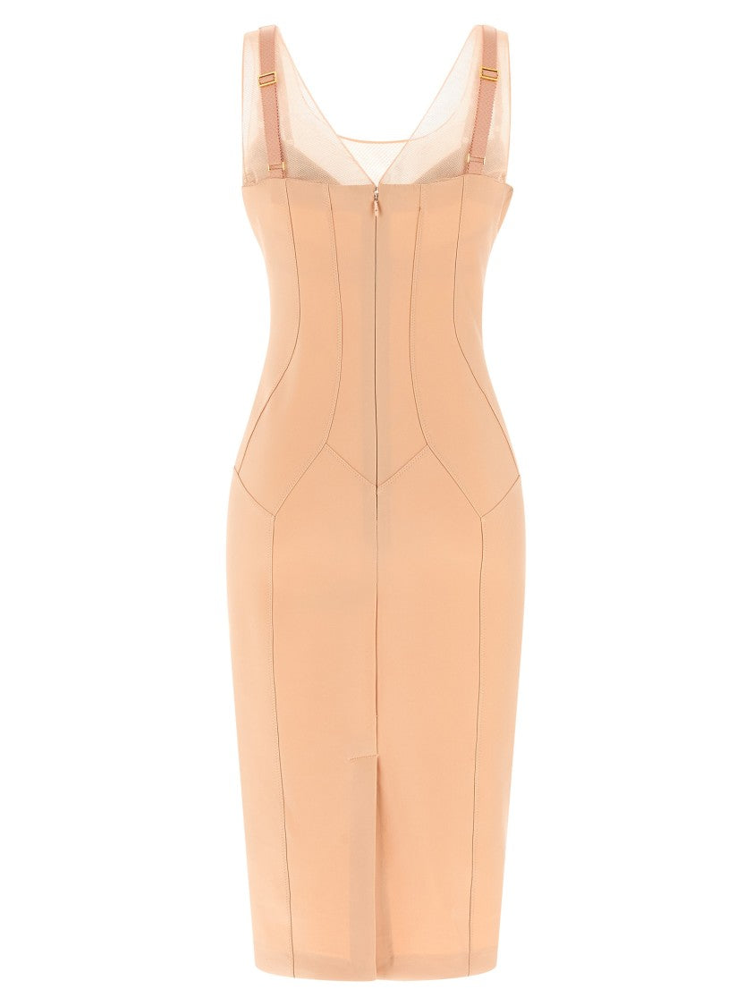 Elisabetta Franchi Tone-On-Tone Tulle Insert Midi Corset Dress