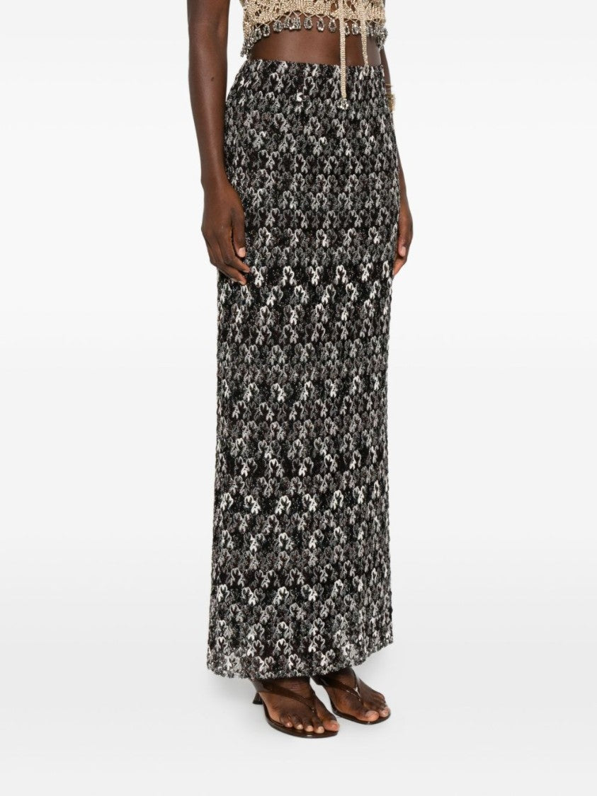 Missoni Maxi Skirt With Textured Floral Pattern In Brown And Black