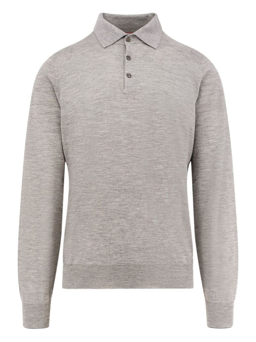 Brunello Cucinelli Long-Sleeved Grey Polo With Textured Fabric