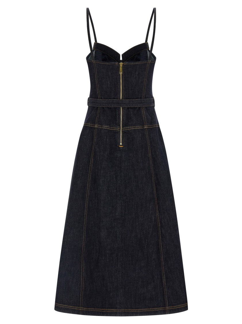 Self-Portrait 'Indigo Denim Flared Midi' Dress
