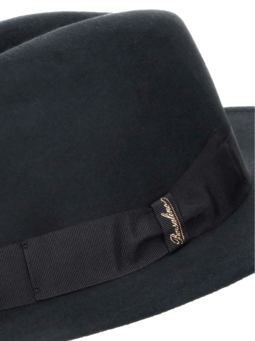 Borsalino Wide-Brimmed Merino Wool Fedora With Tonal Ribbon