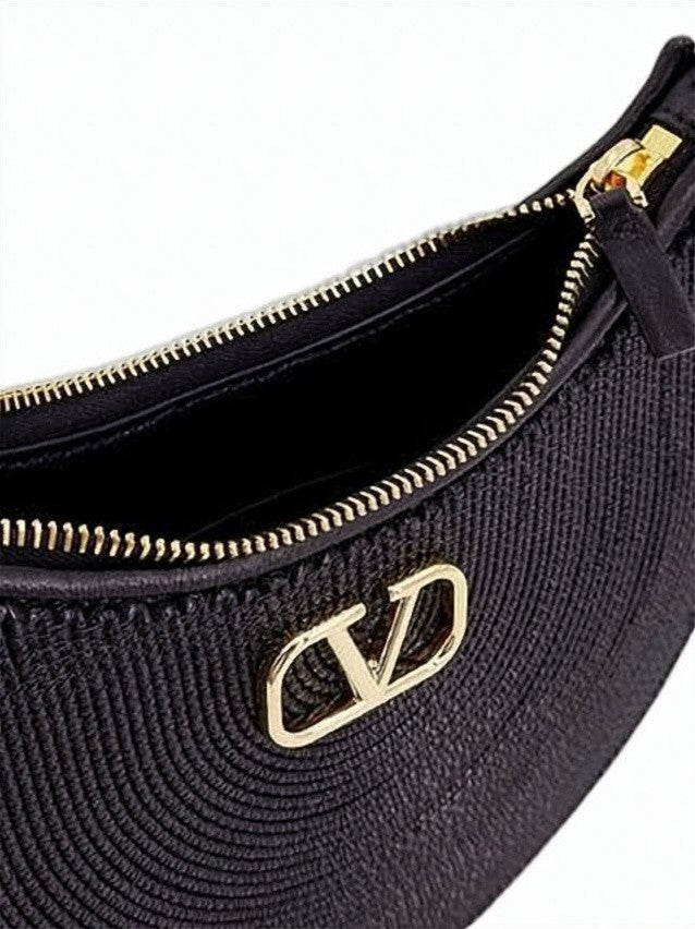 Valentino Garavani Crescent-Shaped Textured Lambskin Shoulder Bag With Metallic Emblem