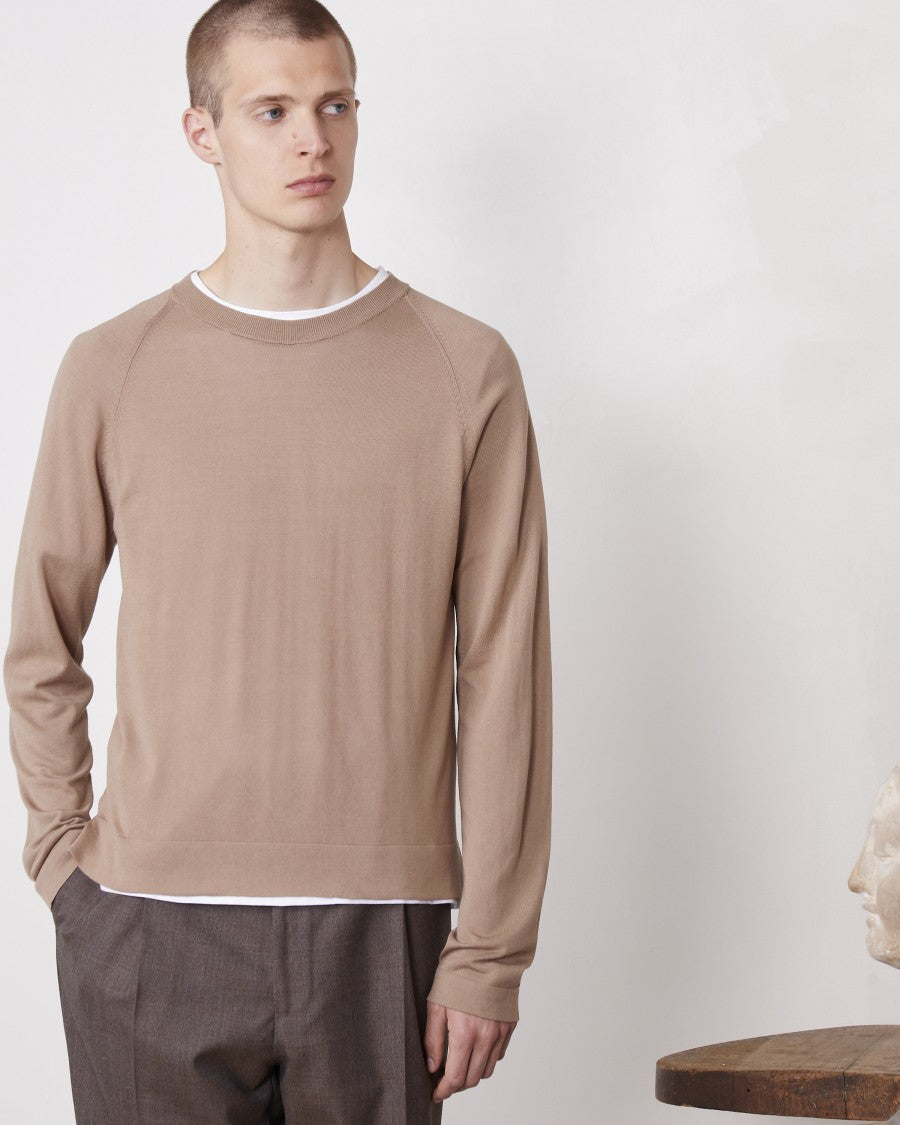 Officine Generale Raglan Sleeve Crewneck Sweater With Side Slits