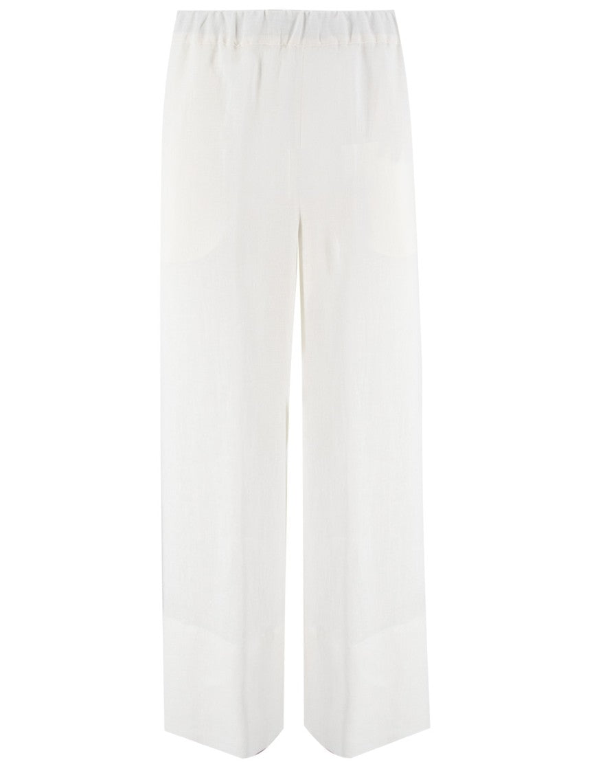 Antonelli White Linen Trousers With Wide Straight Leg